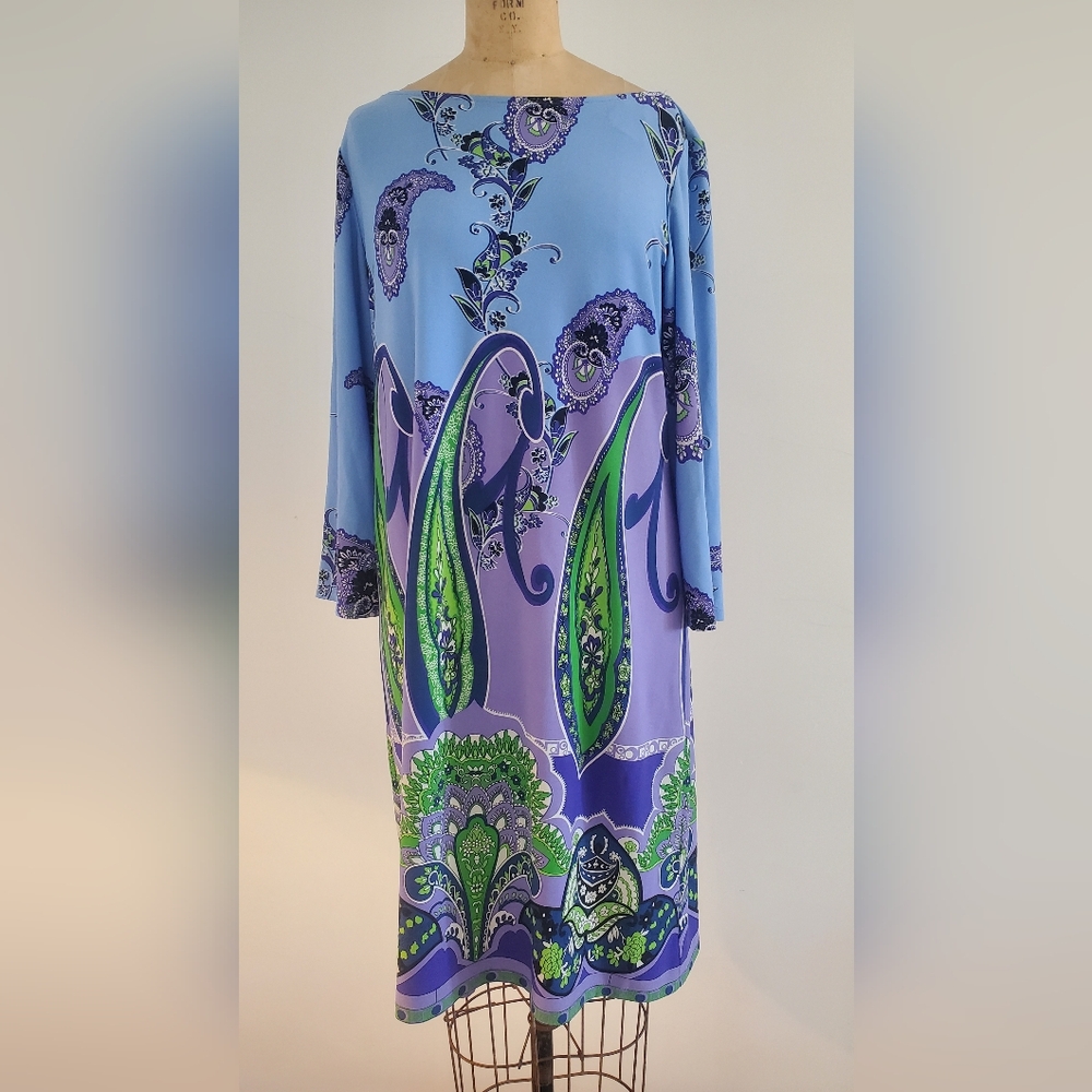 London Times Women's Stretch Dress, Bright Blue & Purple, Size 12